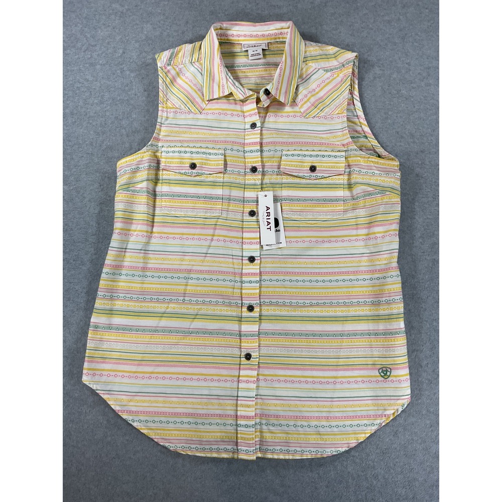 Ariat Jasmine Sleeveless Western Shirt Multi Color Jacquard Stripe Womens M 2807